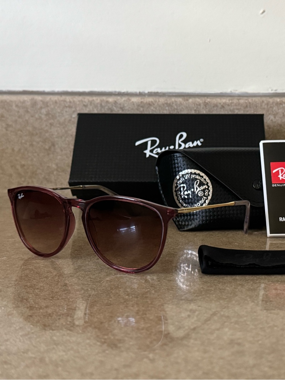 Ray-Ban Women's Burgundy Frame Sunglasses with Brown Gradient Lenses